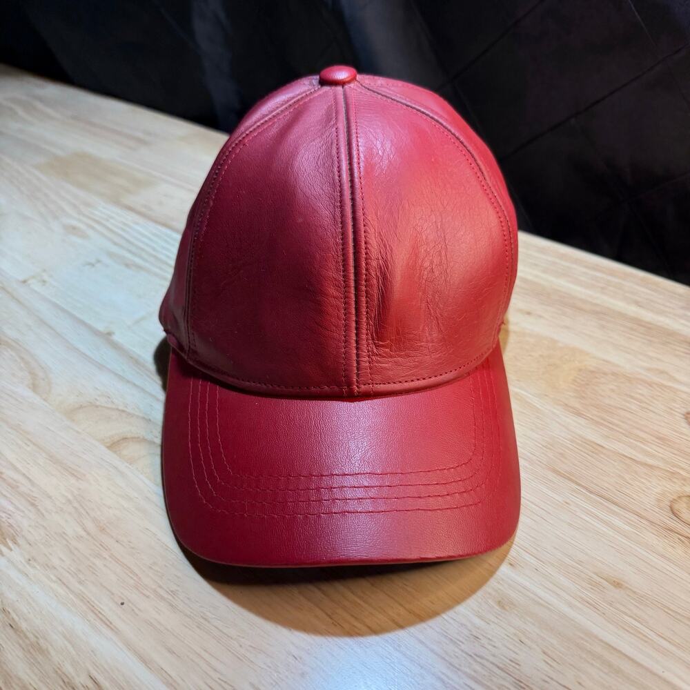 Red Leather USA Baseball Cap Hat Adjustable Back NEW